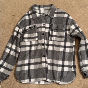 Gray and White Plaid Button-Up Shacket